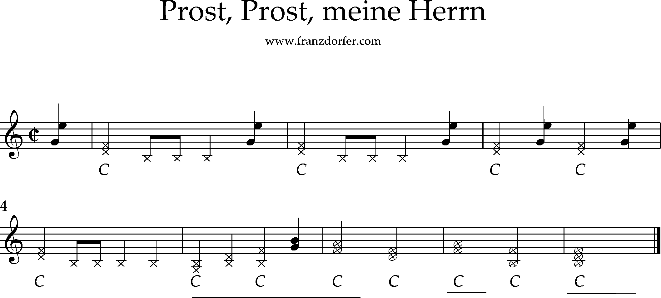 Prost prost meine herrn, F-Dur, Noten 2stimmig, Noten, Prost prost meine Herren